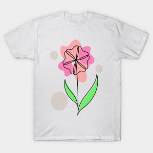 One line art pink cosmos flower T-Shirt